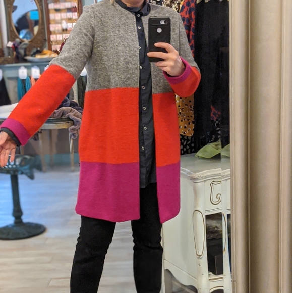 Max Studio Felt Colorblock Cardigan Red 